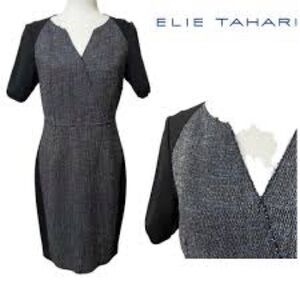 Elie Tahari Women's Short Sleeve Black Speckled Bodycon V-Neck Dress size 4